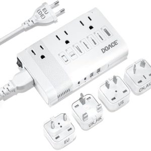 DOACE 220V to 110V Converter for European Travel - 350W Voltage Converter US to Europe with 4 QC+PD Chargers for Using U.S. Devices Abroad - Hair Straightener Shaver Toothbrush Laptop Camera Phone