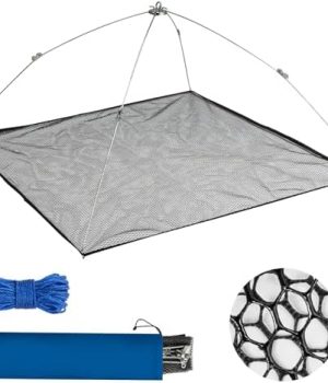 QualyQualy Umbrella Minnow Trap Net, Collapsible Fishing Bait Net with Rubber Coated Mesh & Steel Frame, Fish/Shrimp/Crayfish Trap Cast Net for Creek, Pond Fishing, Foldable Baitfish Catcher